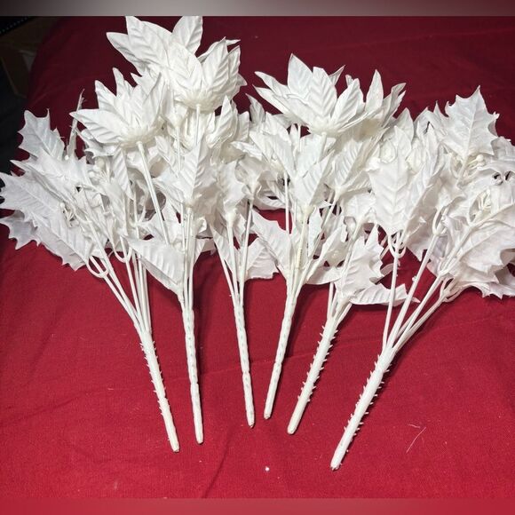 ☃️❄️☃️ White Poinsettia Floral 13.5” Picks Christmas Tree Wreath Decorations EPC - Picture 7 of 8